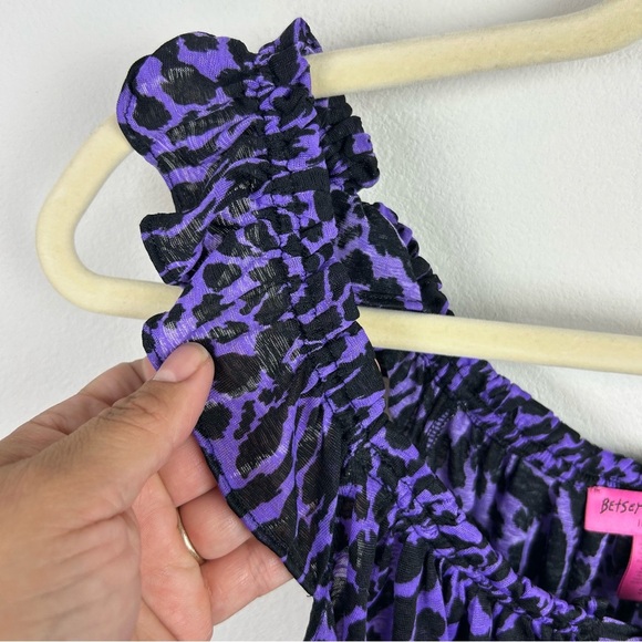 Y2K Betsey Johnson Intimates purple leopard babydoll top night ruffle detail S - Picture 5 of 8